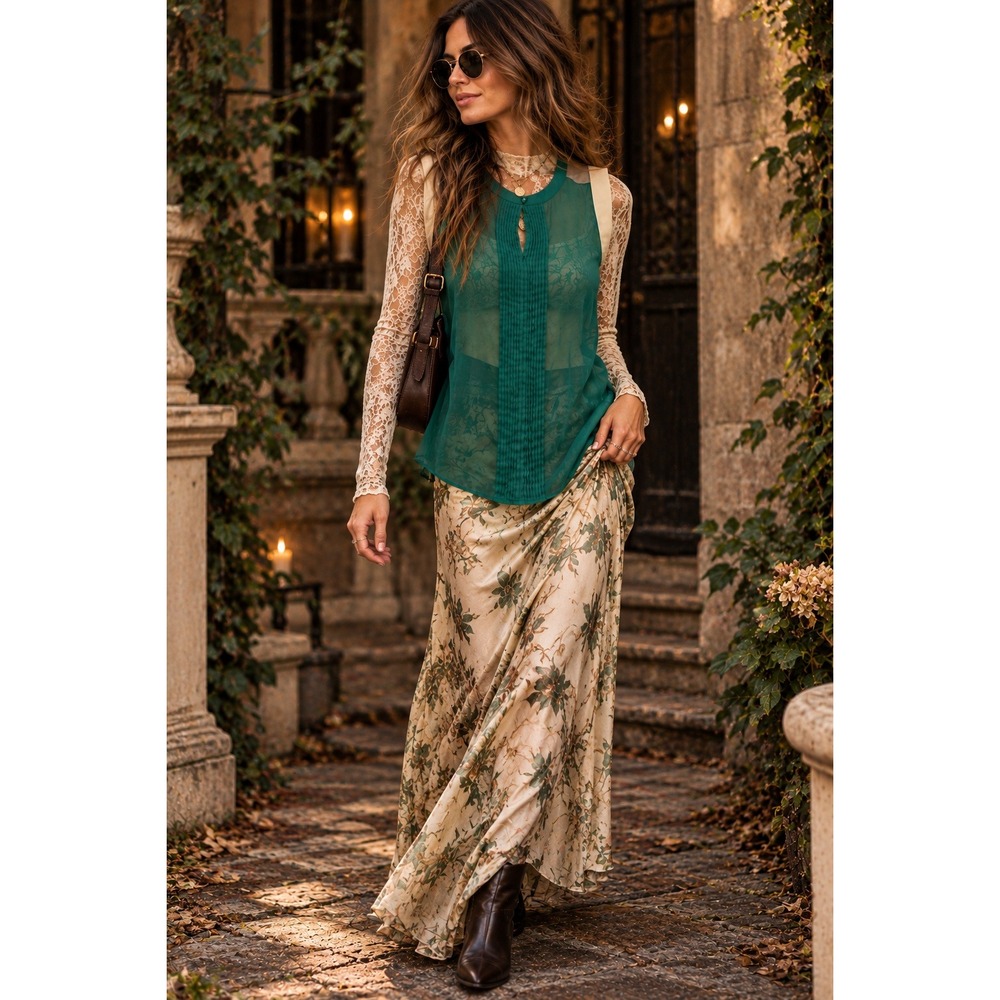 Sheer Pintuck Colorblock Sleeveless Blouse Green Fairycore Whimsigoth S/M